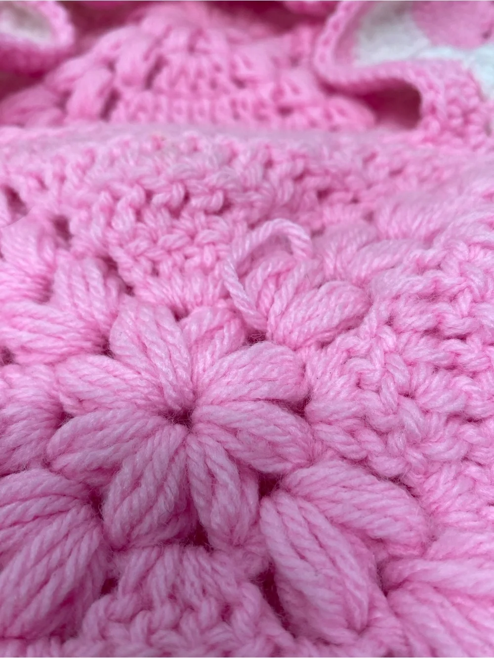 Handmade Crochet Knit Granny Square Balaclava Hood Scarf Floral Pink & White